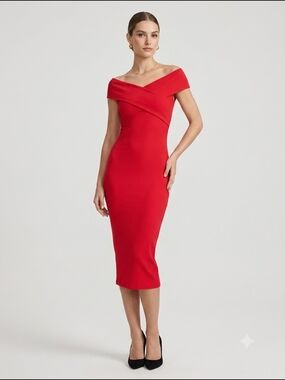 Michael Kors One-Shoulder Red Ribbed Midi Dress S